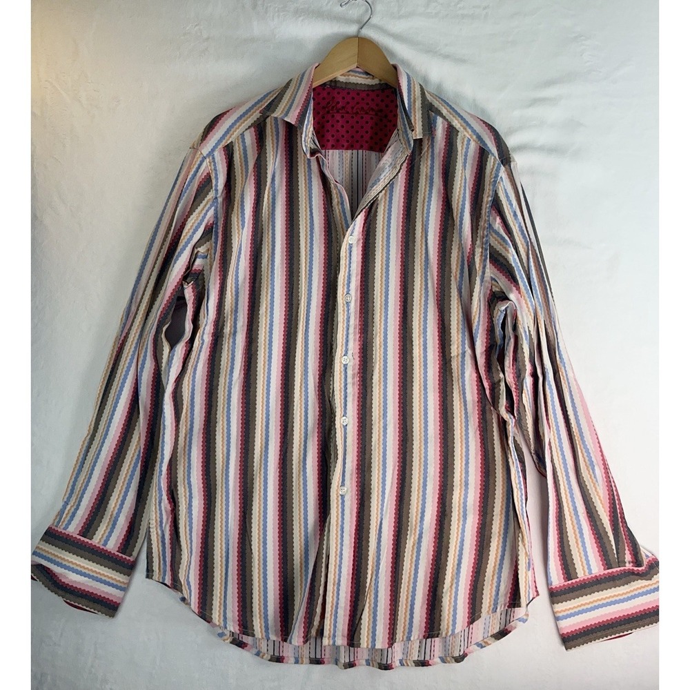 Robert Graham‎ Button Up Shirt Mens XLarge Striped Long Sleeve Flip Cuff